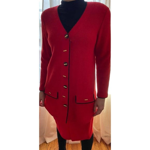 Steve Fabrikant Neiman Marcus Skirt Suit Small Red Wool Knit Suit Skirt Set - Picture 3 of 6
